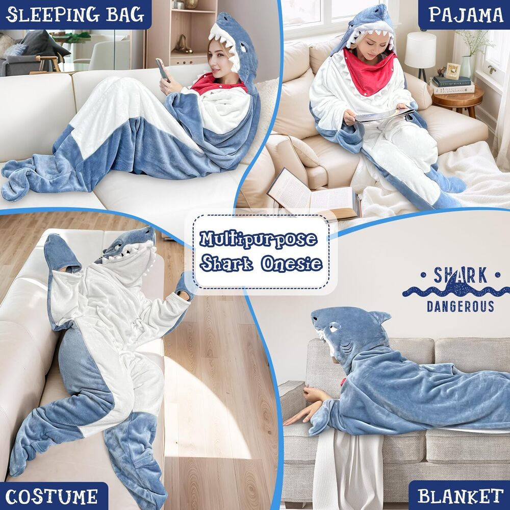9529 Shark Blanket Hoodie Onesie & , Upgraded Zipper Design, Arms & Feet - Picture 4 of 6